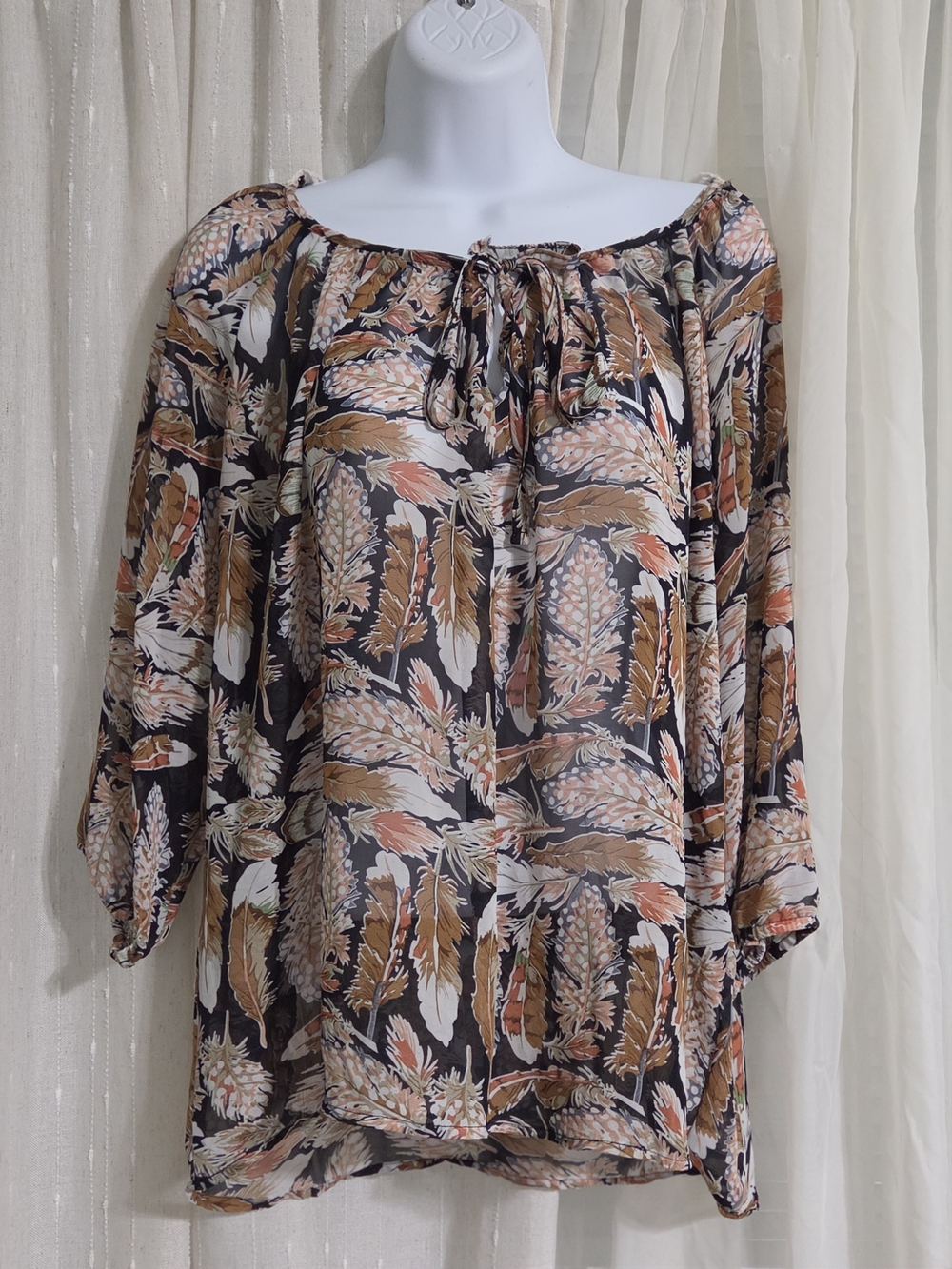 Adiktd Feather-Print Tunic in Brown and Cream